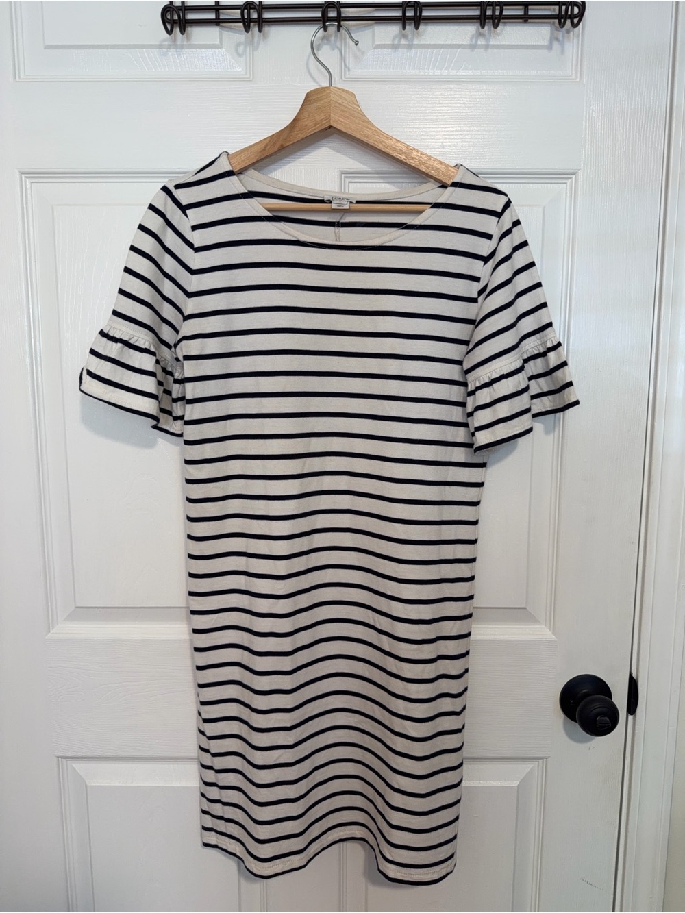 J. Crew Black & White Striped Short Sleeve Shift Dress